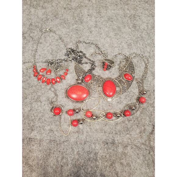 Women's Jewelry Bundle Red Stone Silver Tone Paparazzi Dead Stock Contemporary - Picture 15 of 16